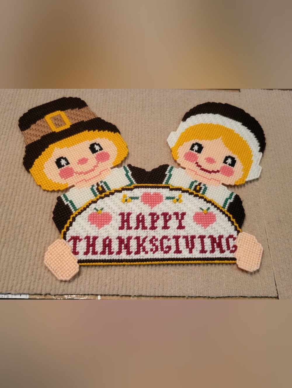 Handmade "Happy Thanksgiving" Pilgrim Wall Hanging